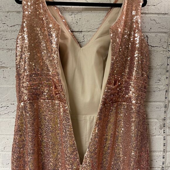 Rose Gold Sequin Formal Cocktail Wedding Dress Large/XL - Picture 10 of 16